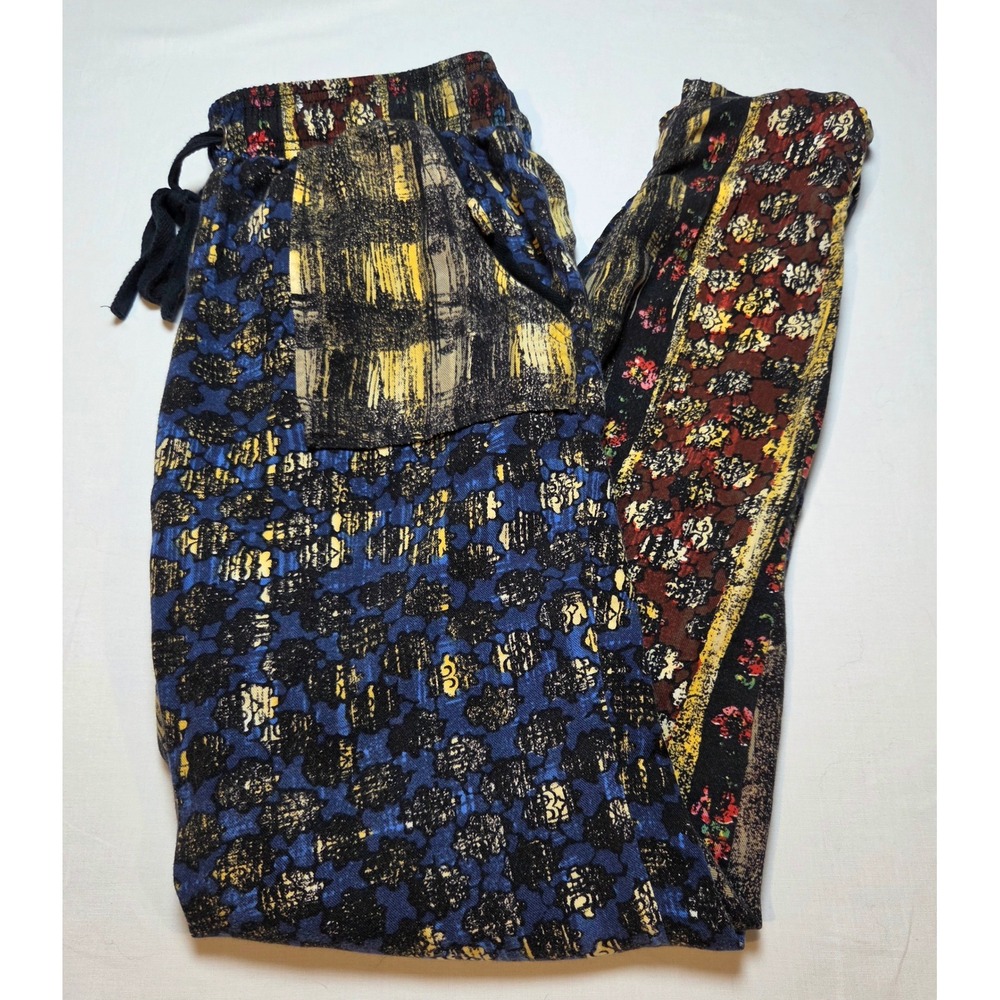 Rewash Women's Mixed Print Patchwork Boho Jogger Pants Blue Yellow Size M